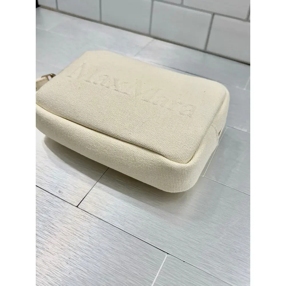 Max Mara Leccio MM Beauty Case Cream Canvas Wristlet Clutch (NWOT)